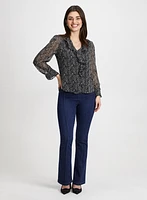 Leaf Print Blouse & Bootcut Jeans