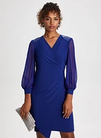 Shoulder Embellished Wrap Style Dress