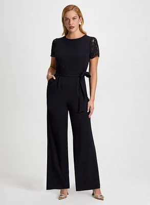 Lace Sleeve Jumpsuit & Crystal Button Earrings