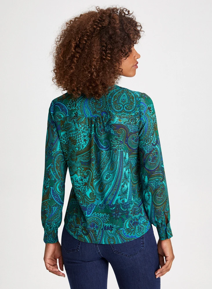 Paisley Print Ruffle Blouse