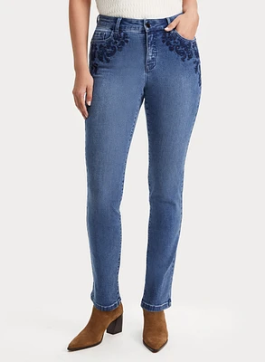 Embroidered Straight Leg Jeans