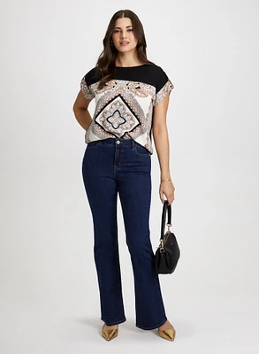 Drop Shoulder Printed T-Shirt & Bootcut Jeans