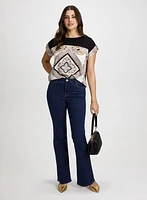 Drop Shoulder Printed T-Shirt & Bootcut Jeans