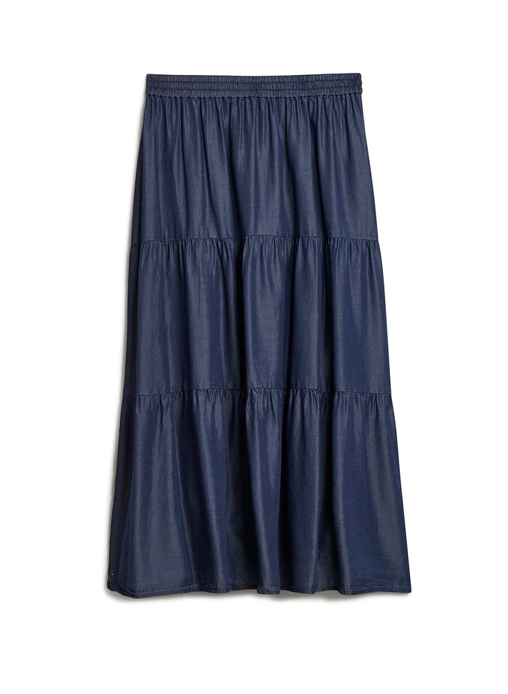 Jupe paysanne en tencel imitation denim