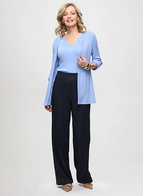 Long Sleeve Knit Cardigan & Stripe Print Pants