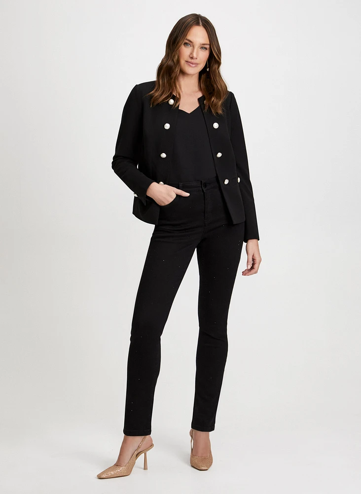 Pearl Button Jacket & Straight Leg Jeans