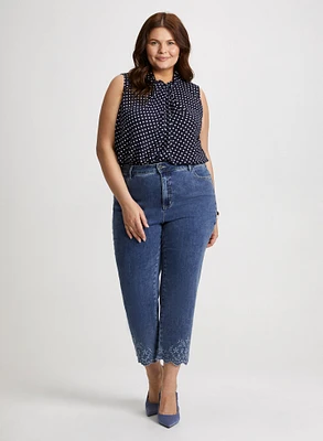 Polka Dot Blouse & Scalloped Hem Jeans