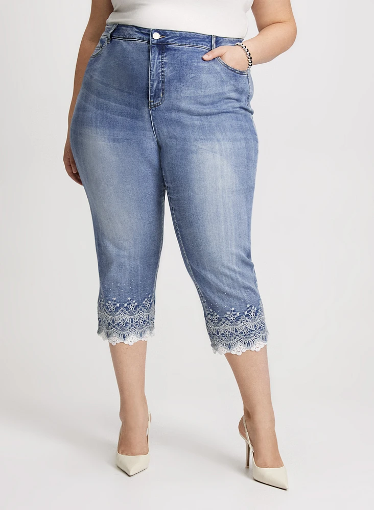 Embellished Denim Capris