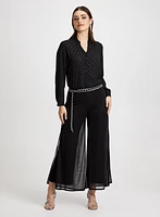 Tie Neck Blouse & Chiffon Overlay Pants