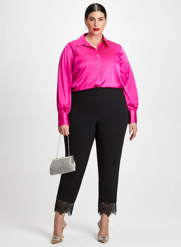 Satin Blouse & Lace Trim Pants