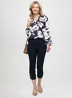 Ruffle Detail Satin Blouse & Pull-On Bengaline Capris