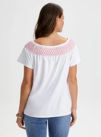 Embroidered Off-the-Shoulder Tee