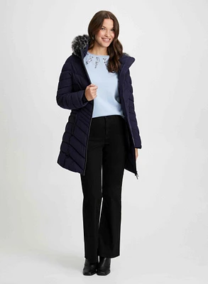 Manteau matelassé avec pull à détail pierres du Rhin