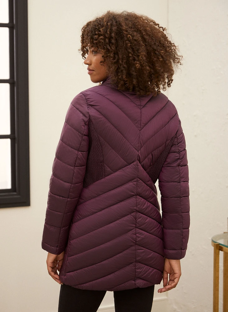 Manteau court à chevrons en duvet végane