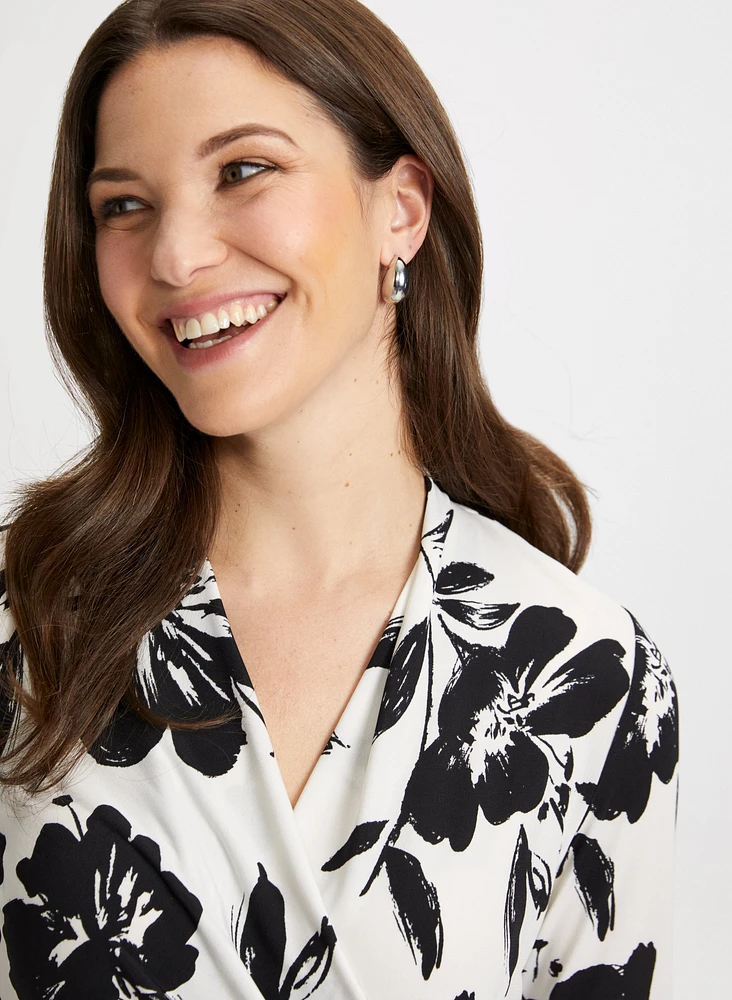 Floral Print Wrap-Style Top