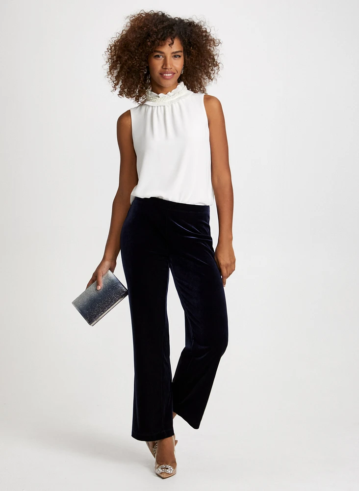 Pantalon Olivia à jambe large en velours – court