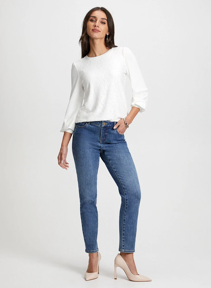 Lace Front Top & Straight Leg Jeans