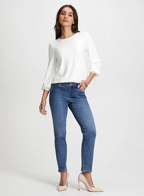 Lace Front Top & Straight Leg Jeans