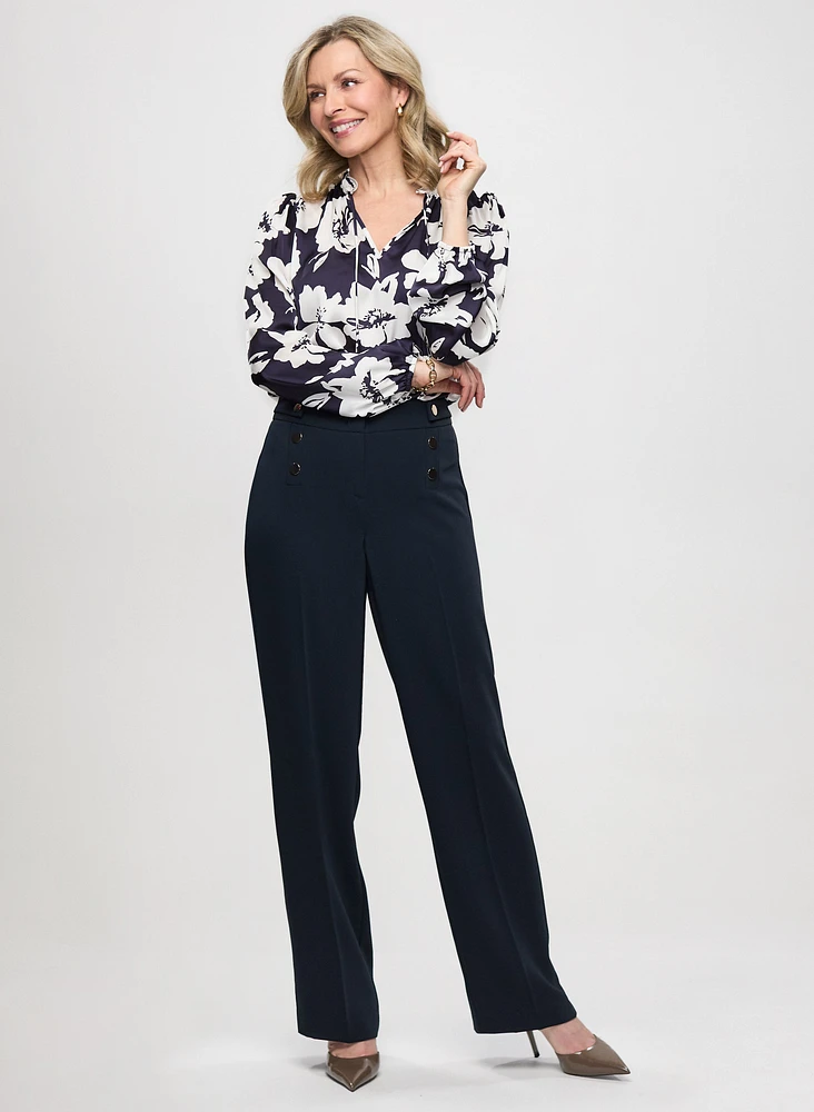 Ruffle Detail Satin Blouse & Wide Leg Pants