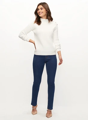 Jewel Button Sweater & Straight Leg Jeans