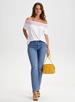 Embroidered Off-the-Shoulder Tee