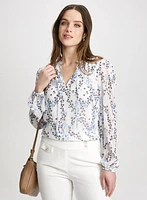 Floral Ruffle Neck Blouse