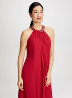 Cascading Ruffle Bead Neck Dress