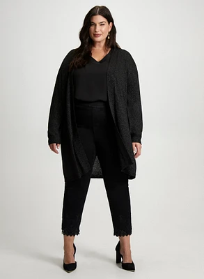 Shimmer Cardigan, Sleeveless Blouse & Lace Hem Pants