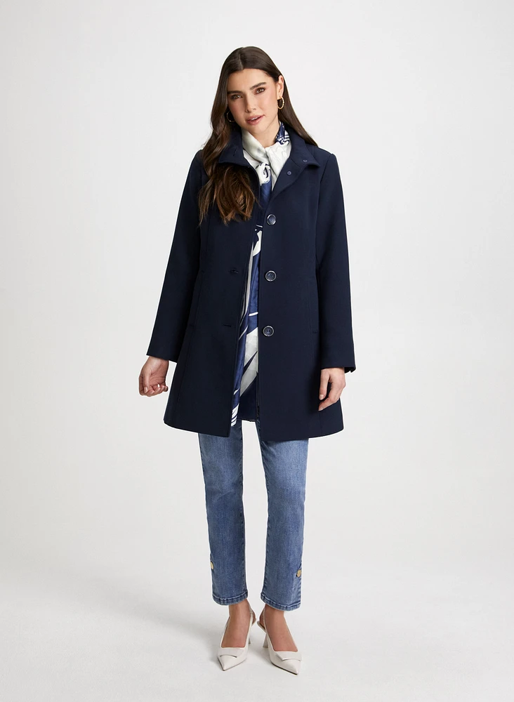 Button Front Tricotine Coat & Button Hem Jeans