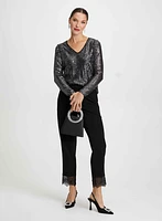 Sequin Top & Lace Trim Pants