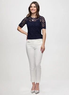 Scalloped Lace Top & Slim Leg Ankle Pants