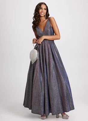 V-Neck Glitter Detail Gown