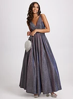 V-Neck Glitter Detail Gown