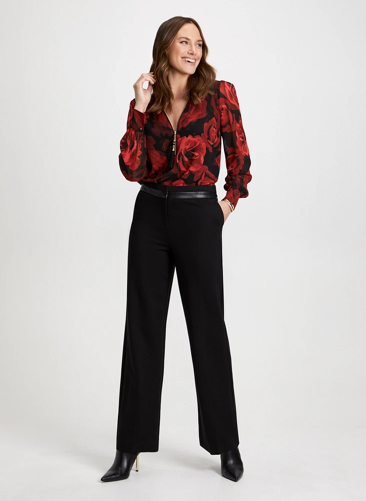 Rose Print Blouse & Wide Leg Pants