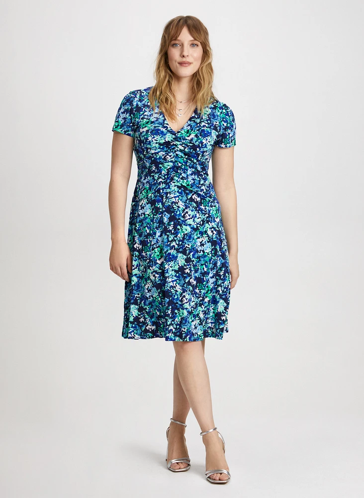 Ruched Details Floral Dress