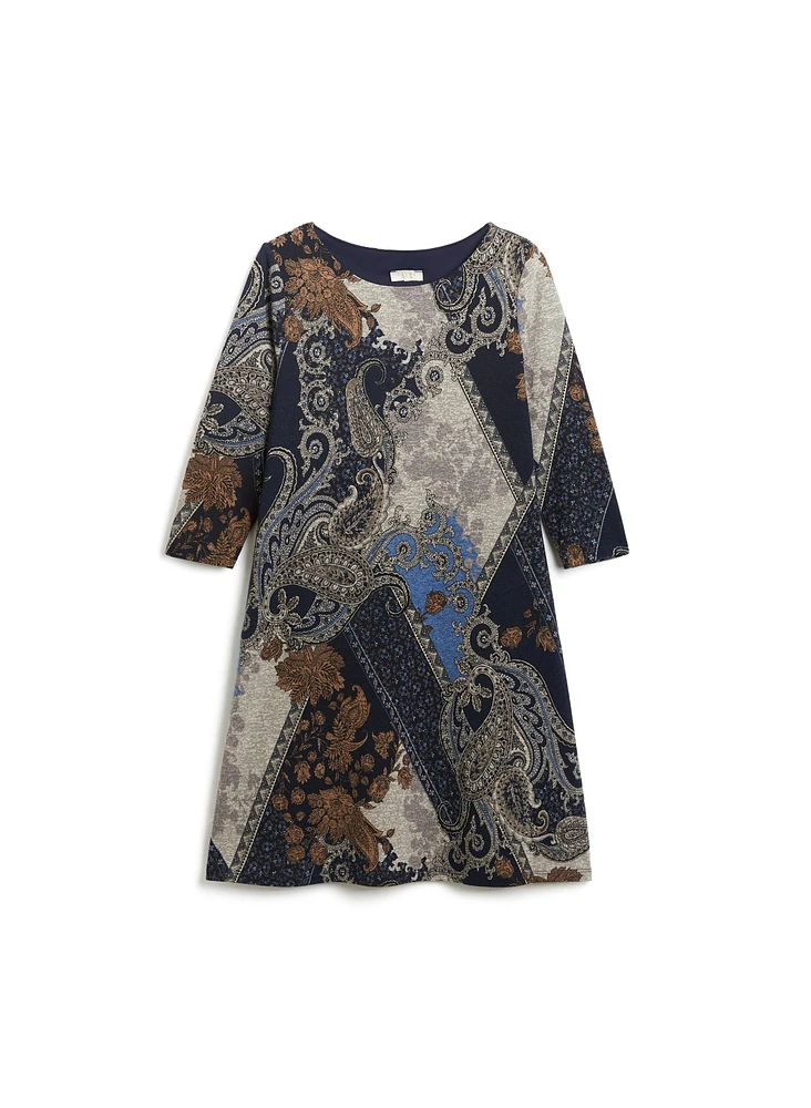 3/4 Sleeve Paisley Motif Dress