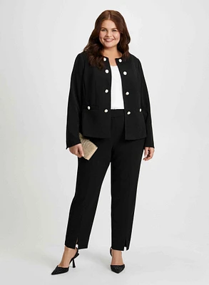 Veste à boutons nacrés et pantalon coupe Cité