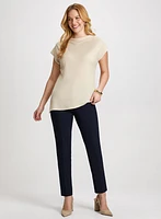 Asymmetric Funnel Neck Top & Slim-Leg Ankle Pants