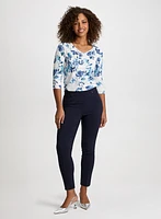 Floral Tied Hem Top & Slim Leg Bengaline Pants