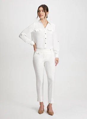 Crepe Button Down Blouse & Slim Leg Ankle Pants