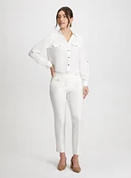 Crepe Button Down Blouse & Slim Leg Ankle Pants