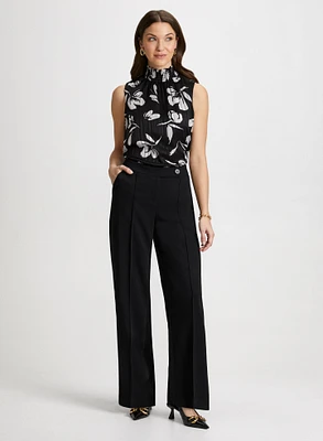 Smocked Neck Blouse & Wide Leg Pants