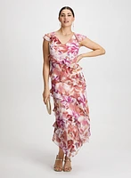 Ruffled Chiffon Floral Dress & Shimmering Clutch