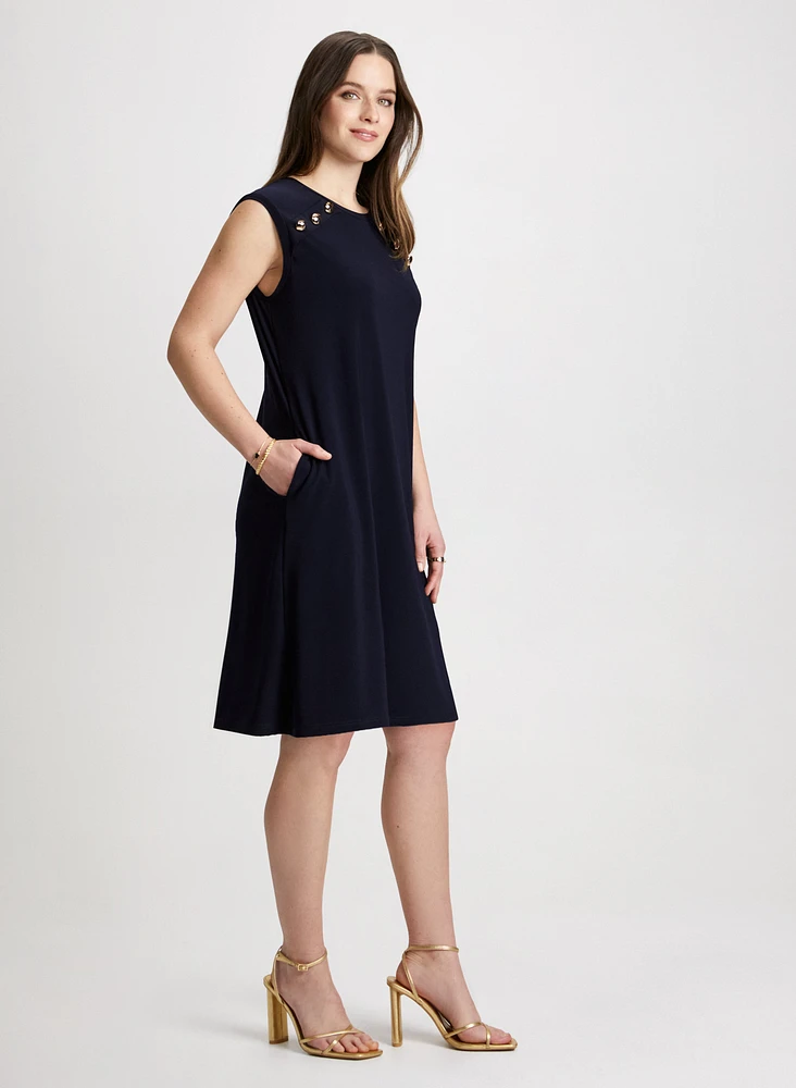 Decorative Button A-Line Dress