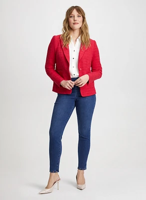 Notch Collar Blazer & Pull-On Slim Leg Jeans