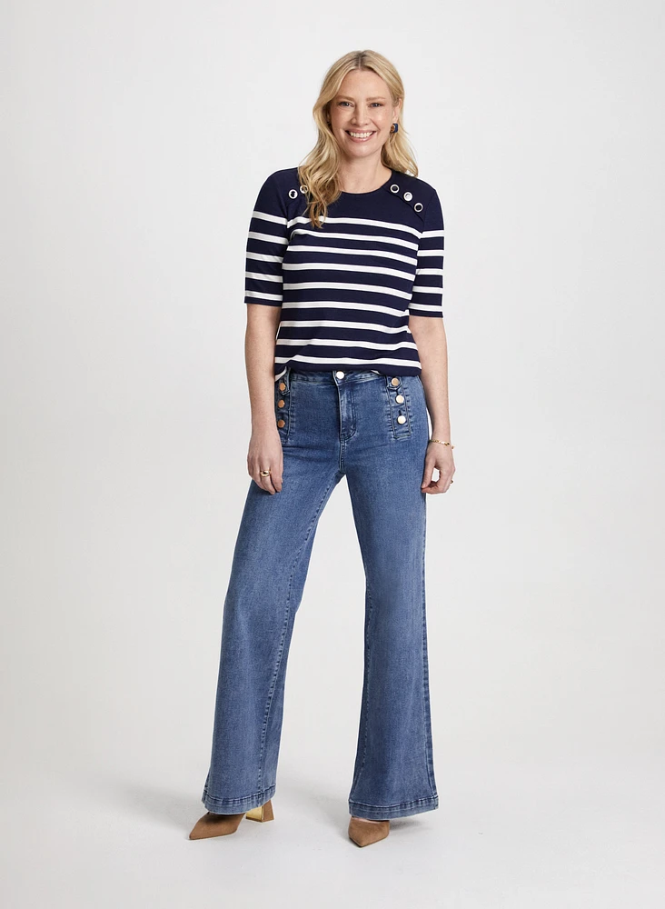 Striped Top & Wide Leg Jeans