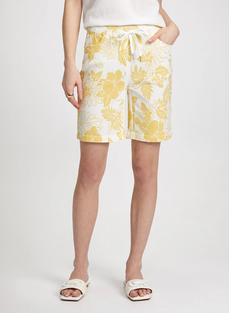 Tropical Print Pull-On Shorts