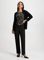 Short Rib Knit Cardigan & Wide Leg Pants