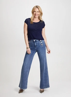 Sequin Detail Tee & Wide Leg Jeans