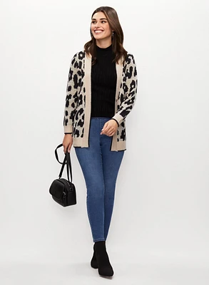 Animal Print Cardigan & Slim Leg Jeans